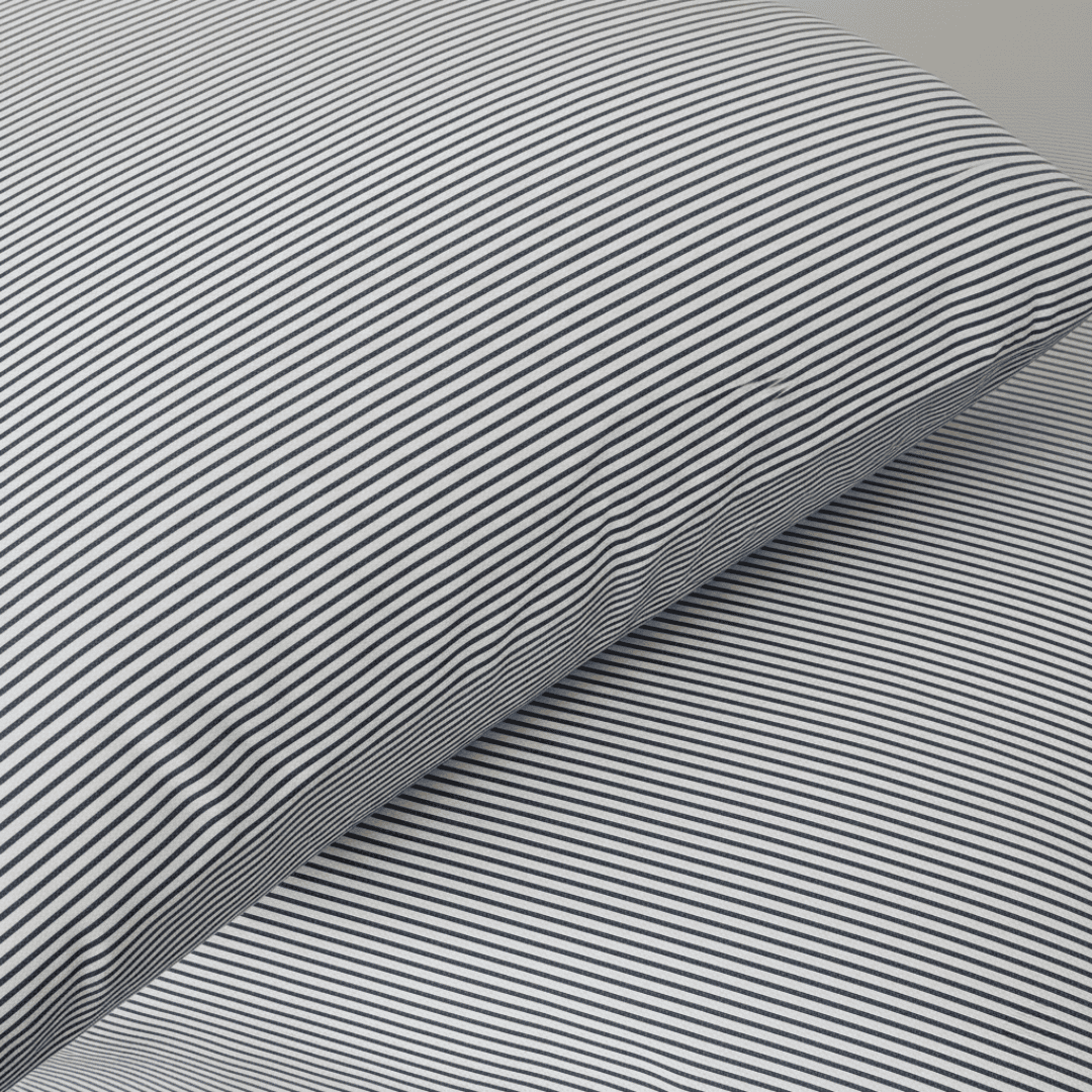 Housse de couette en percale de coton rayée bleu nuit