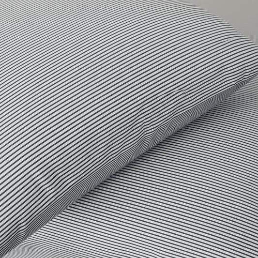 Housse de couette en percale de coton rayée bleu nuit