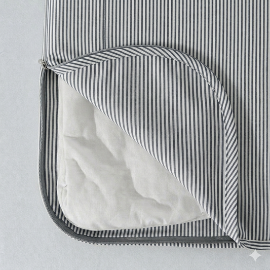 Parure de lit : Housse de couette zippée + 2 taies d'oreiller en percale de coton rayée bleu nuit