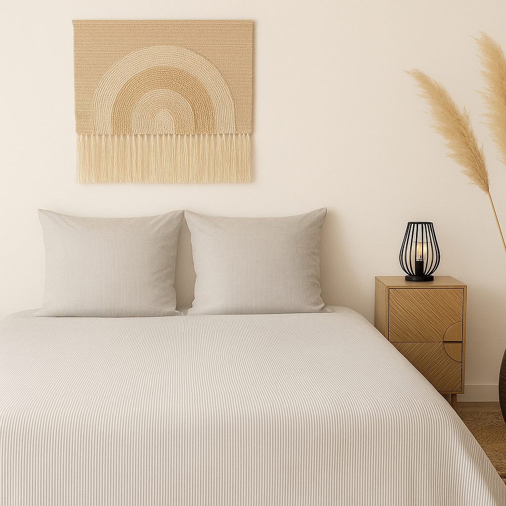 Housse de couette en percale de coton rayée grise