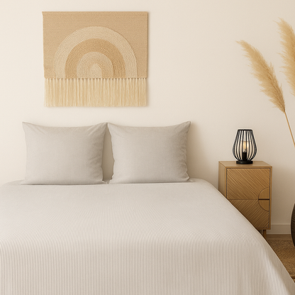 Housse de couette en percale de coton rayée grise