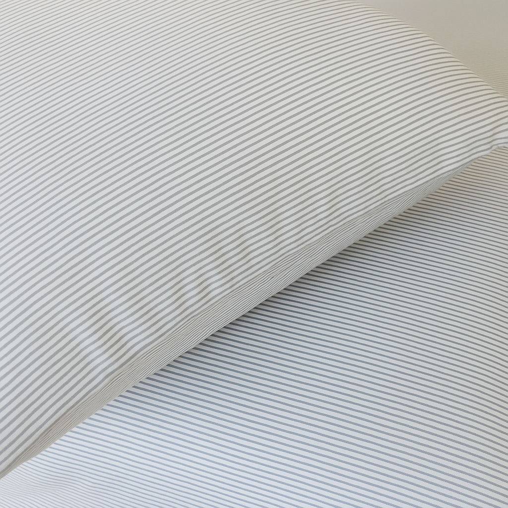 Housse de couette en percale de coton rayée grise