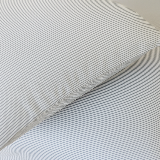 Housse de couette en percale de coton rayée grise