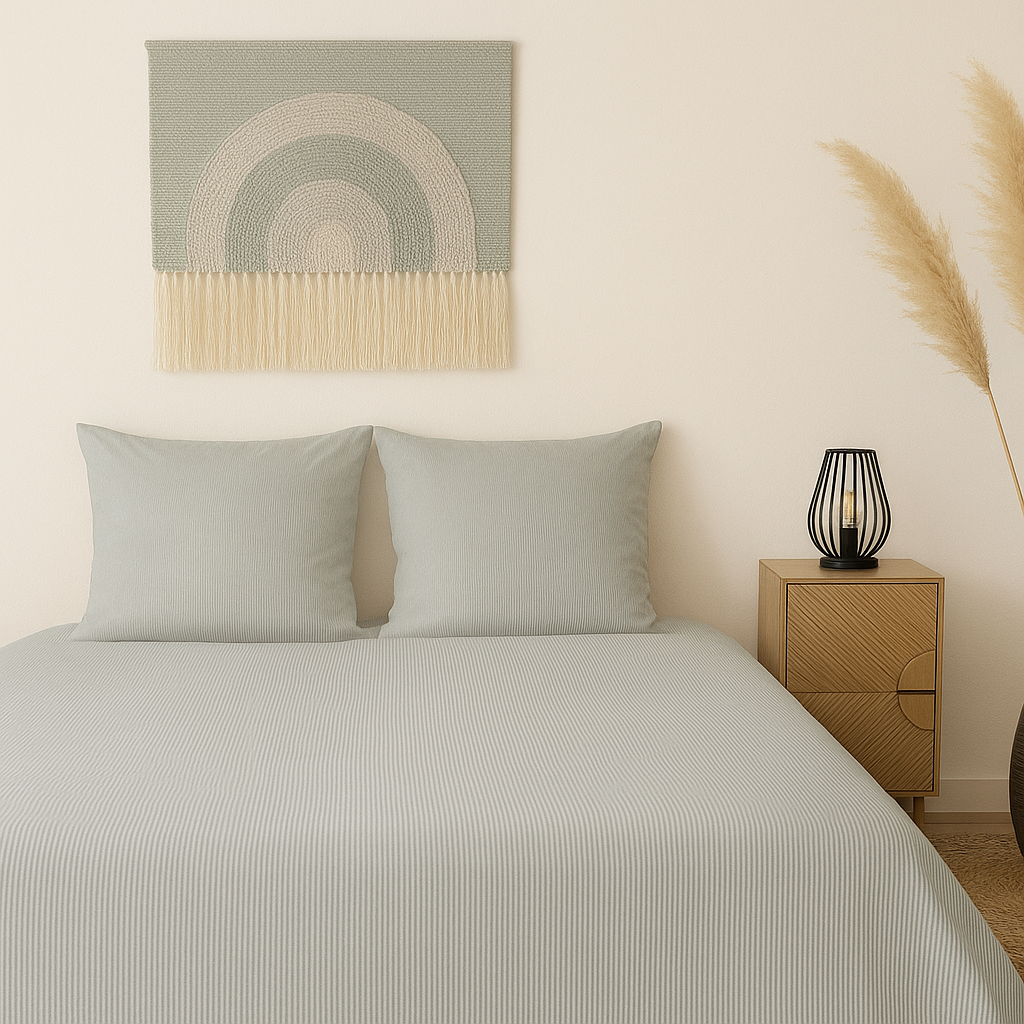 Housse de couette en percale de coton rayée Agave