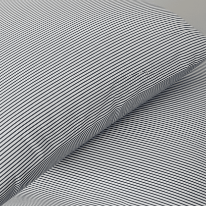 Housse de couette en percale de coton rayée bleu nuit