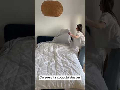 Parure de lit : Housse de couette zippée + 2 taies d'oreiller en percale de coton Blanc Cassé