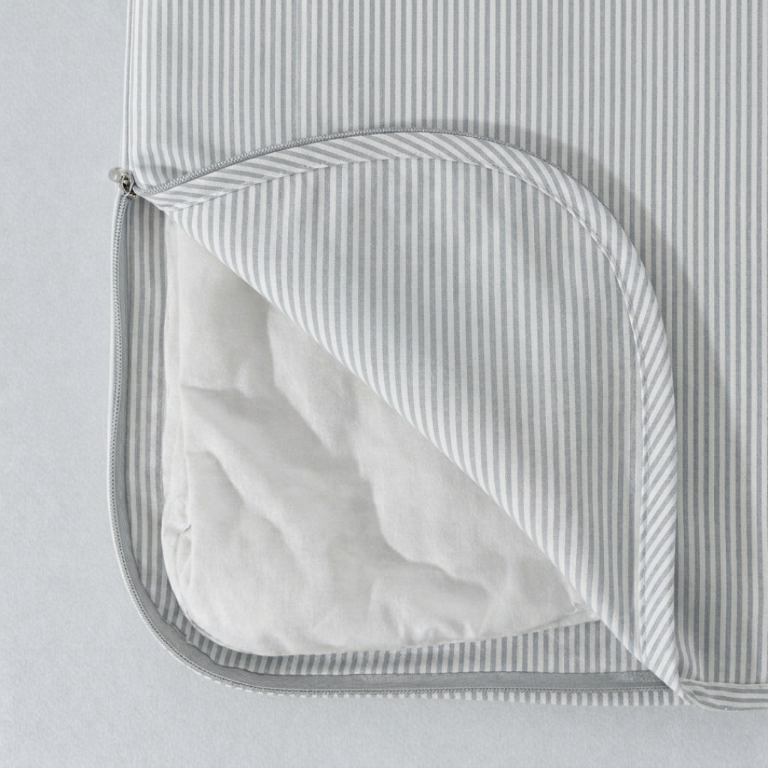 Parure de lit : Housse de couette zippée + 2 taies d'oreiller en percale de coton rayée grise