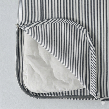 Parure de lit : Housse de couette zippée + 2 taies d'oreiller en percale de coton rayée bleu nuit